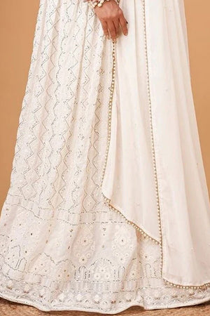 White Sequin Net Lehenga