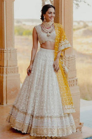 White Floral Embroidered Net Lehenga