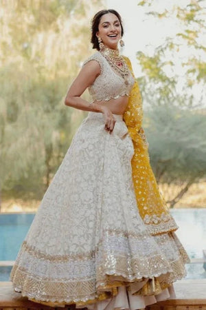 White Floral Embroidered Net Lehenga