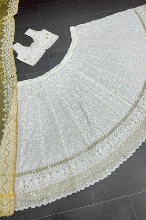 White Floral Embroidered Net Lehenga
