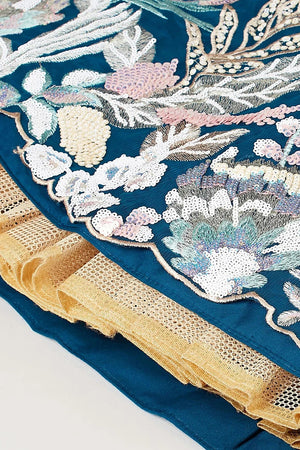 Blue Floral Embroidered Net Lehenga