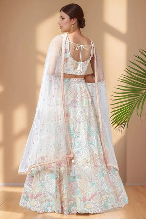 Off White Floral Embroidered Net Lehenga