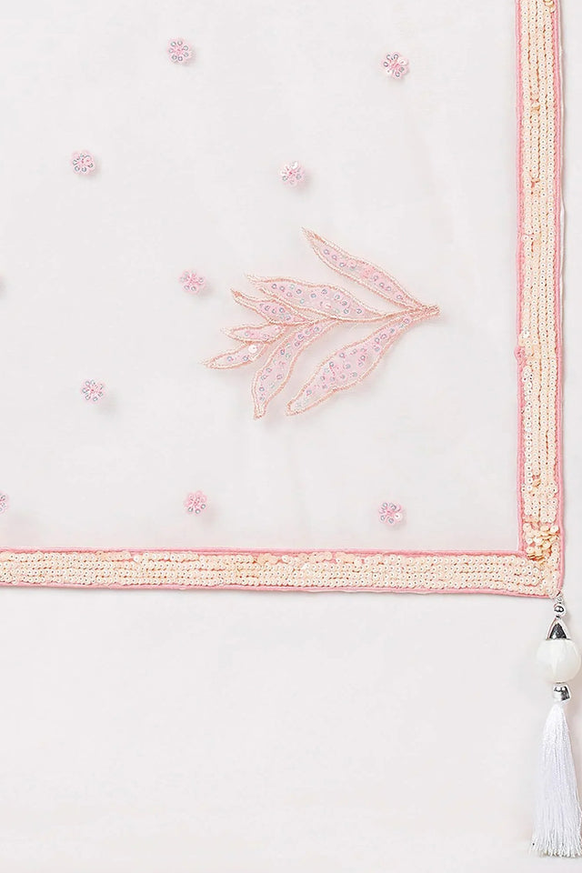 Off White Floral Embroidered Net Lehenga