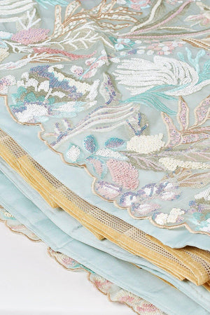 Green Floral Embroidered Organza Lehenga