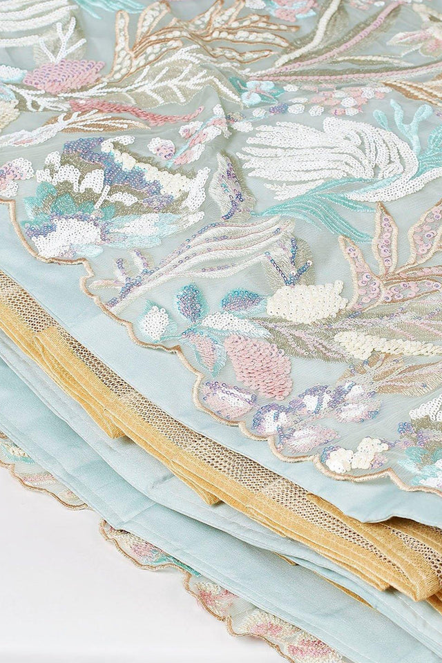 Green Floral Embroidered Organza Lehenga