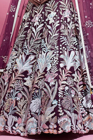 Violet Floral Embroidered Organza Lehenga