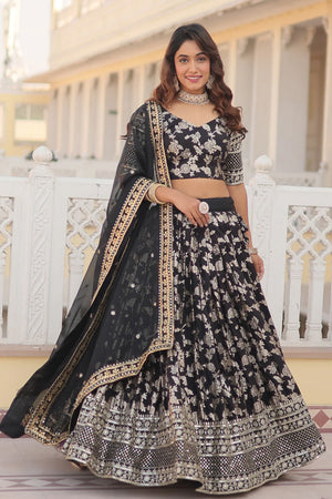 Black Sequin with Embroidered Silk Lehenga