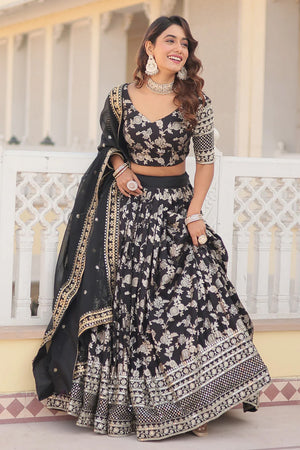 Black Sequin with Embroidered Silk Lehenga