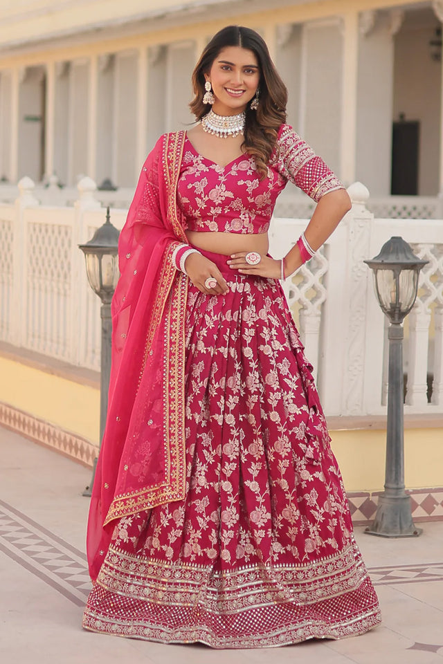 Pink Sequin with Embroidered Silk Lehenga