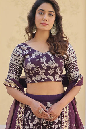 Wine Sequin with Embroidered Georgette Lehenga