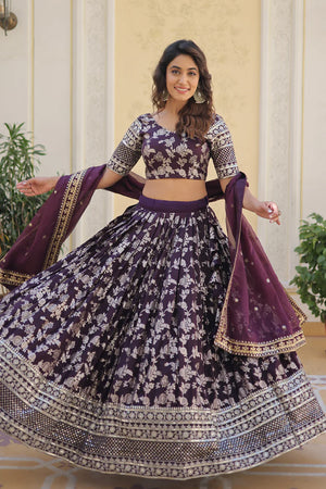 Wine Sequin with Embroidered Georgette Lehenga