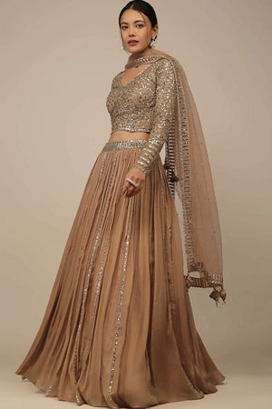Beige Solid Georgette Lehenga