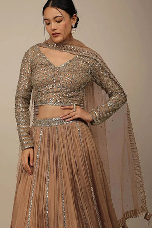 Beige Solid Georgette Lehenga