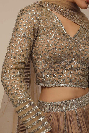 Beige Solid Georgette Lehenga