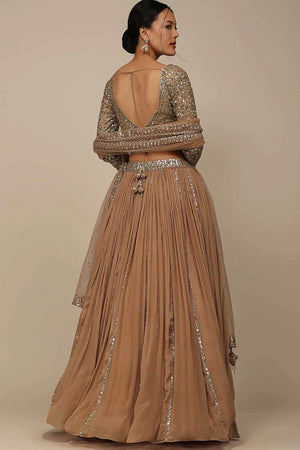 Beige Solid Georgette Lehenga