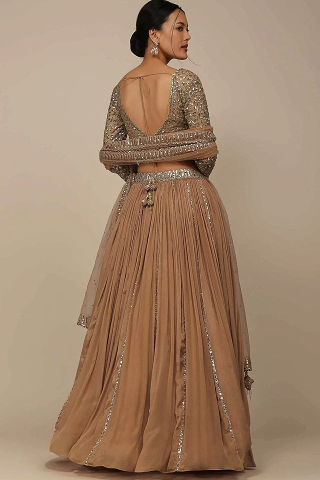 Beige Solid Georgette Lehenga