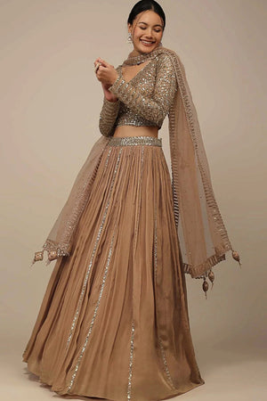 Beige Solid Georgette Lehenga