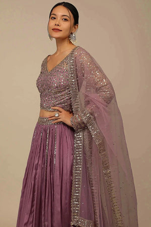 Pink Solid Chinon Lehenga