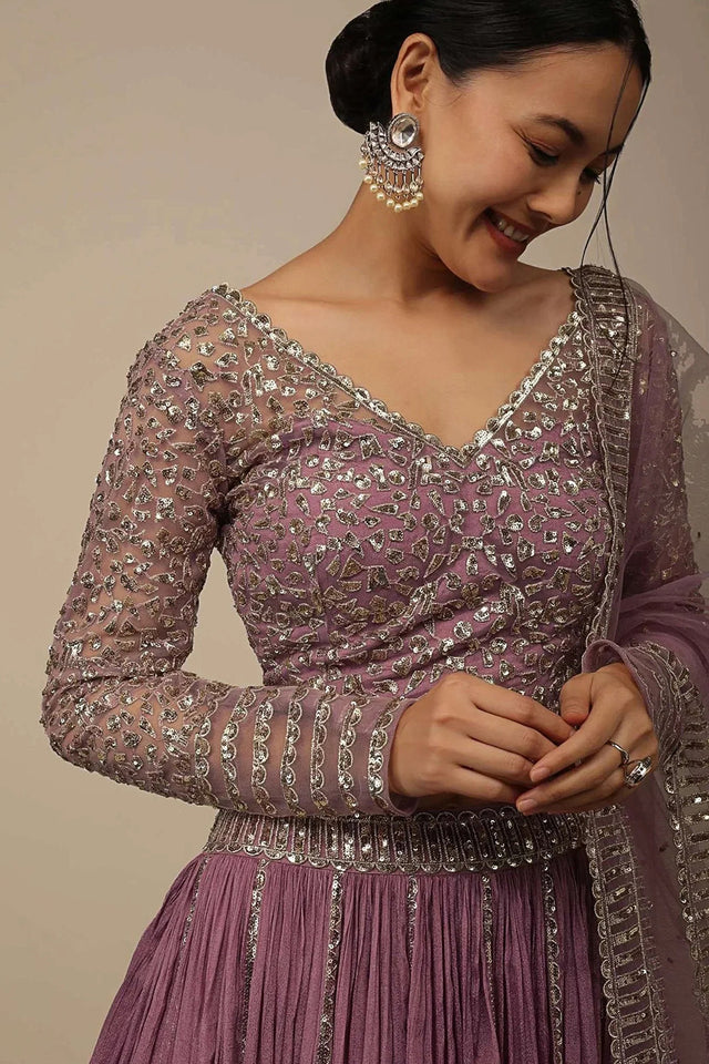 Pink Solid Chinon Lehenga
