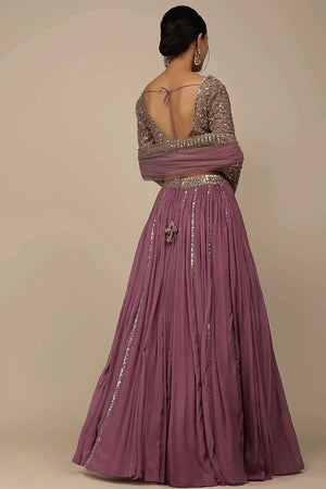 Pink Solid Chinon Lehenga
