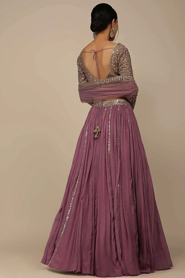 Pink Solid Chinon Lehenga