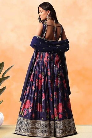 Violet Floral Printed Silk Lehenga