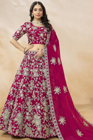 Pink Sequin with Floral Embroidered Silk Lehenga