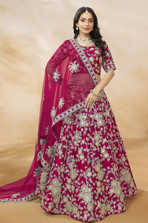 Pink Sequin with Floral Embroidered Silk Lehenga