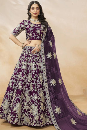 Violet Sequin with Floral Embroidered Georgette Lehenga