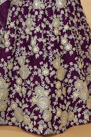 Violet Sequin with Floral Embroidered Georgette Lehenga