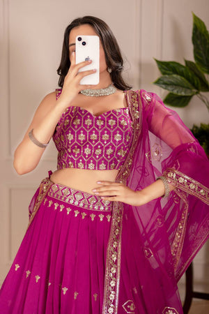 Pink Sequin with Embroidered Simmer Silk  Lehenga