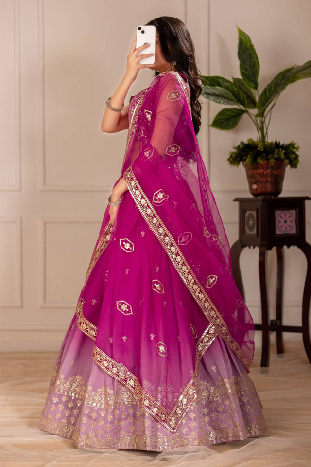 Pink Sequin with Embroidered Simmer Silk  Lehenga