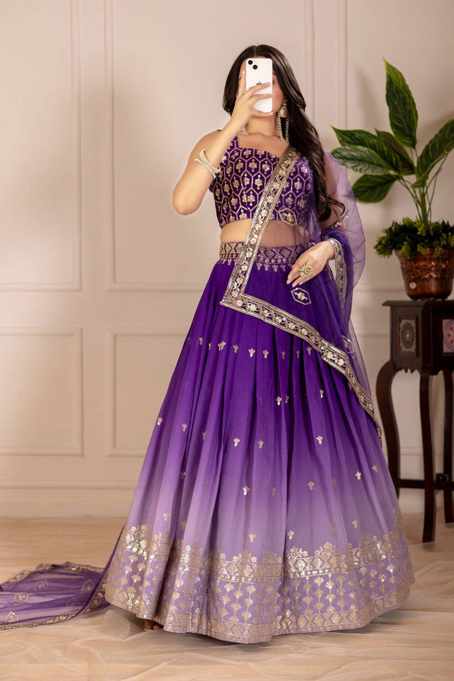 Violet Sequin with Embroidered Simmer Silk  Lehenga