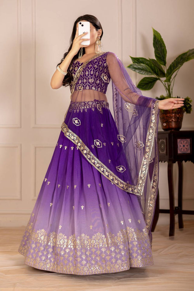 Violet Sequin with Embroidered Simmer Silk  Lehenga