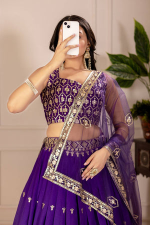 Violet Sequin with Embroidered Simmer Silk  Lehenga