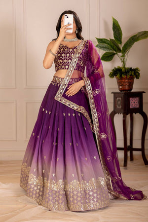 Wine Sequin with Embroidered Simmer Silk  Lehenga (MRA1102WINE)