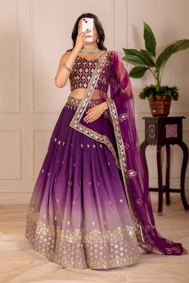 Wine Sequin with Embroidered Simmer Silk  Lehenga (MRA1102WINE)