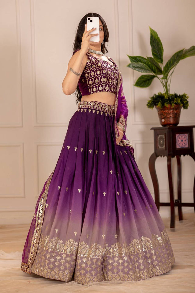 Wine Sequin with Embroidered Simmer Silk  Lehenga (MRA1102WINE)