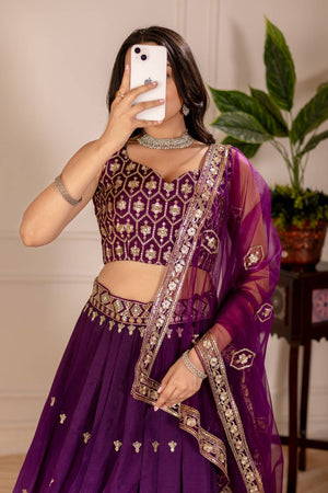 Wine Sequin with Embroidered Simmer Silk  Lehenga (MRA1102WINE)