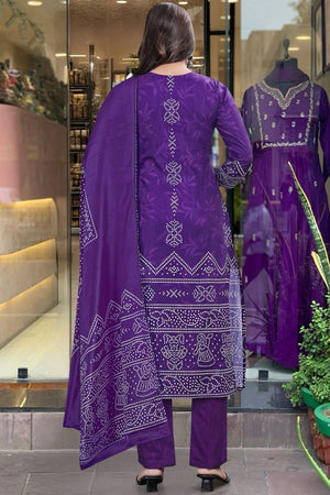 Violet Bandhani Printed Crepe Kurti Pant Set (MV-609-Purple)
