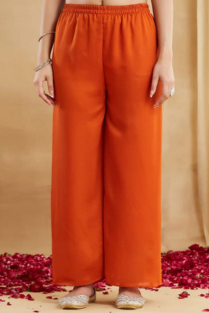 Orange Embroidered Silk Kurti Pant Set (MV-657)