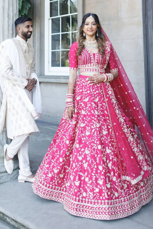 Pink Floral Embroidered Silk Lehenga