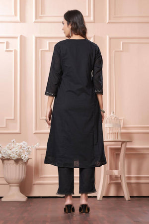 Black Mirror Sequin Cotton Kurti Pant Set