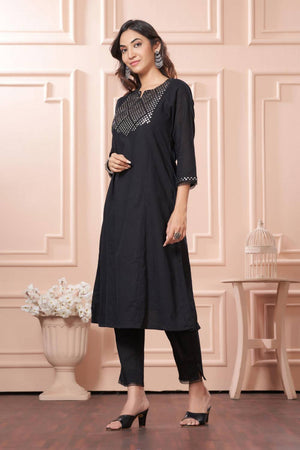 Black Mirror Sequin Cotton Kurti Pant Set