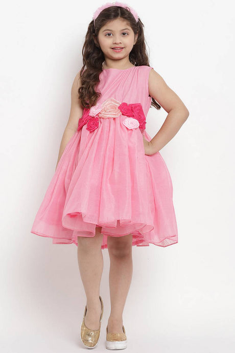 Girl's Pink Solid Silk Dress