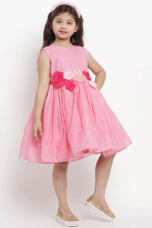 Girl's Pink Solid Silk Dress