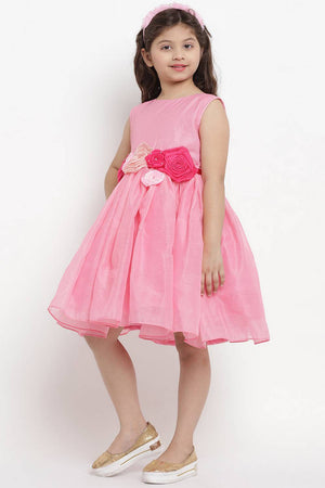 Girl's Pink Solid Silk Dress