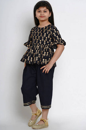 Girl's Blue Printed Cotton Kurta Set