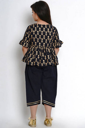 Girl's Blue Printed Cotton Kurta Set