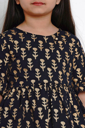 Girl's Blue Printed Cotton Kurta Set